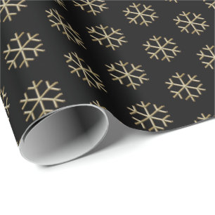 Christmas gold black snowflakes pattern elegant  wrapping paper