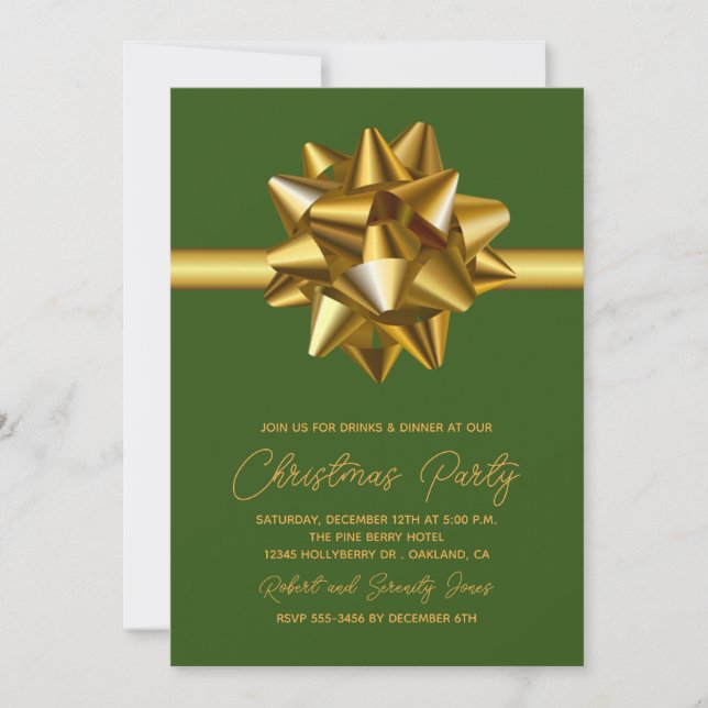 Christmas Gold Bow Party Invitation (Front)