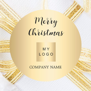 Christmas gold business logo classic round sticker
