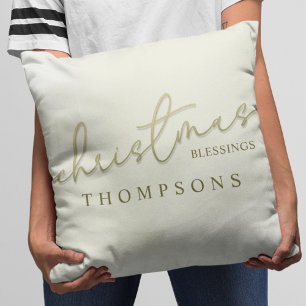 Christmas Gold Calligraphy Script Modern Blessings Cushion