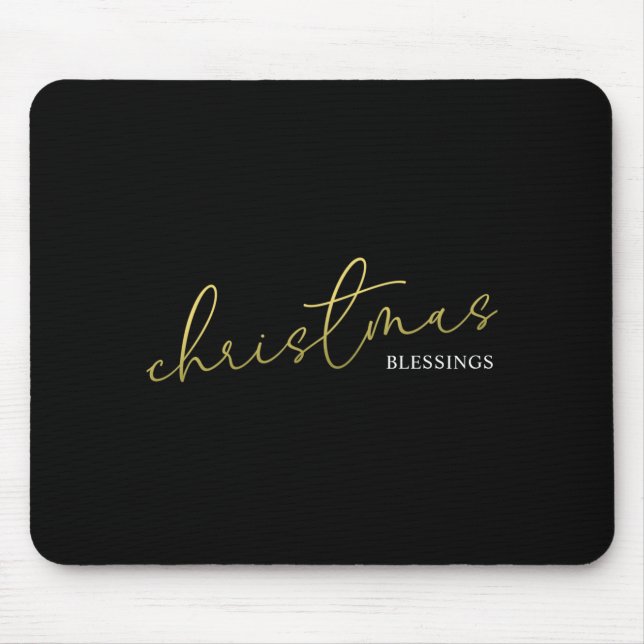 Christmas Gold Calligraphy Script Modern Blessings Mouse Mat (Front)