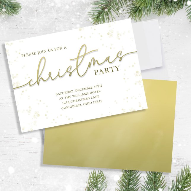 Christmas Gold Calligraphy Script Simple Party Invitation (Christmas party gold gradient calligraphy script invitation.)