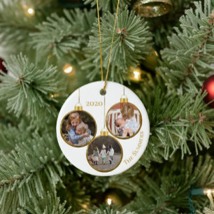 Christmas Gold Custom Photo Family Template Ceramic Tree Decoration