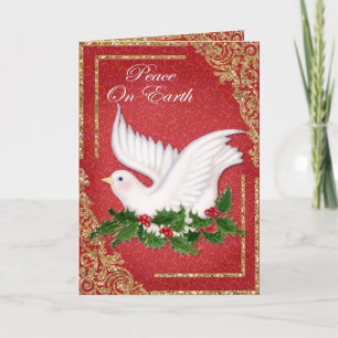 Christmas Gold Dove & Holly Holiday Card