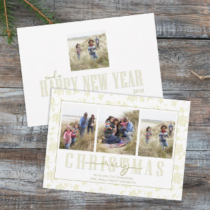Christmas Gold Elegant Floral Holiday 4 Photo Card