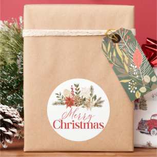 Christmas Gold Floral Poinsettia Merry Christmas Classic Round Sticker