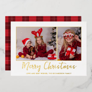 Christmas Gold Foil Plaid Photo Foil Holiday Card
