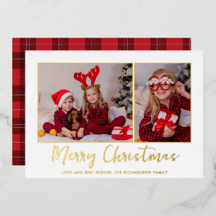 Christmas Gold Foil Plaid Photo Holiday Card