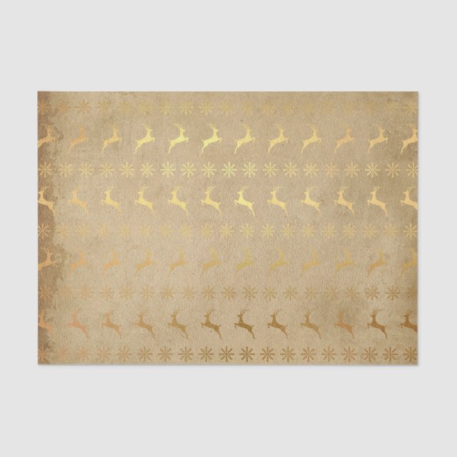 Christmas Gold Foil Reindeer and Snowflake Tissue Paper (Front)