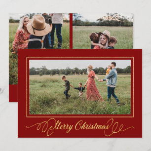 Christmas Gold Frame Photo Holiday Card Red