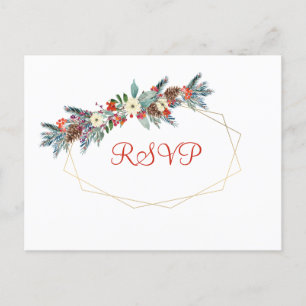 Christmas gold frame seasonal floral wedding rsvp invitation postcard