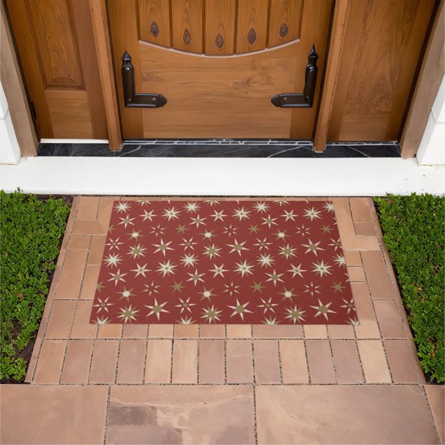  Christmas Gold Geo Stars - on red pattern. Doormat (Outdoor)