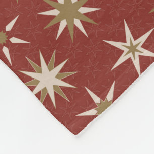  Christmas Gold Geo Stars - on red pattern. Fleece Blanket