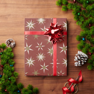 Christmas Gold Geo Stars - on red pattern. Wrapping Paper