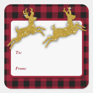 Christmas Gold Glitter Deer Square Stickers