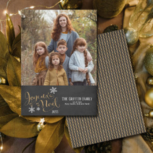 Christmas Gold Glitter Joyeux Noel Snowflakes  Holiday Card