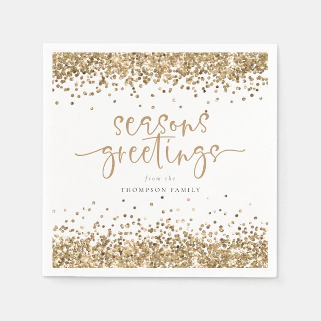 Christmas Gold Glitter Name Seasons Greetings Napkin (Front)