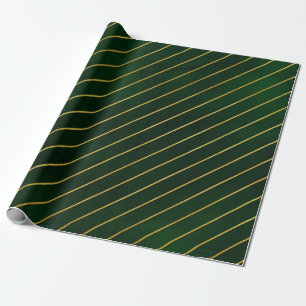Christmas Gold Green Diagonal Stripes Pattern Gift Wrapping Paper