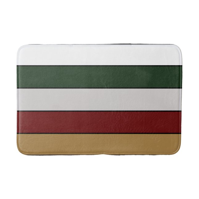 Christmas Gold Green Red Silver And White Stripes  Bath Mat (Front)