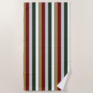 Christmas Gold Green Red Silver And White Stripes Beach Towel