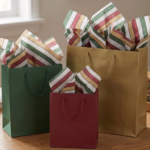 Christmas Gold Green Red Silver And White Stripes Tissue Paper