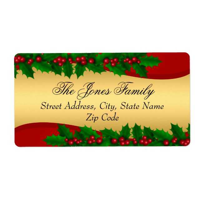Christmas Gold Holly Leaves Address Labels (Front)