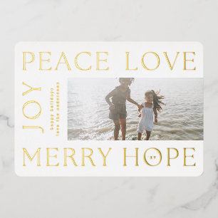 Christmas Gold Letters MERRY JOY PEACE LOVE photo Foil Holiday Card