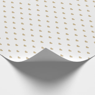 Christmas Gold Love Hearts on White Wrapping Paper