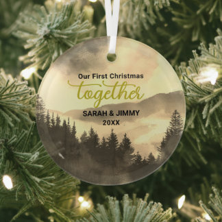 Christmas Gold Mountain Adventure Outdoor Couple Glass Tree Decoration