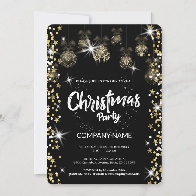 Christmas gold ornament,diamonds, snowflakes  invitation (Front)
