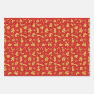 Christmas gold pattern wrapping paper sheet