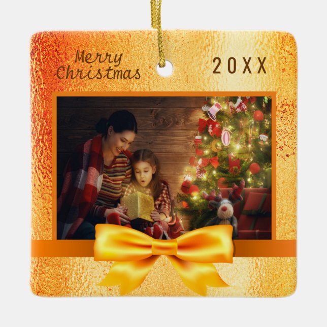 Christmas gold photo family ceramic ornament (Front)