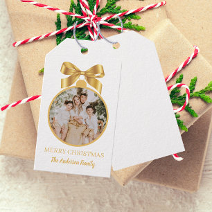 Christmas Gold Photo Ornament Gift Tags