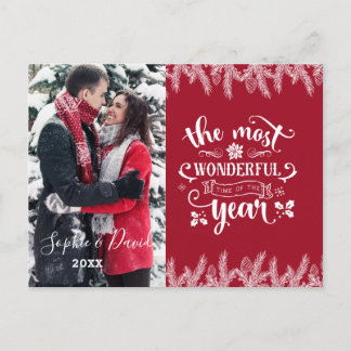 Christmas Gold Pine The Most Wonderful Time Photo Invitation Postcard