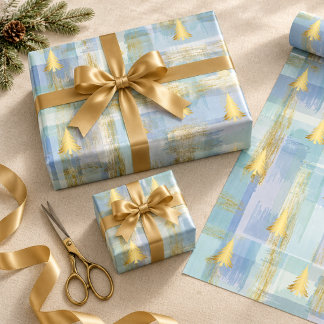 Christmas Gold Pine Trees & Paste Plaid Wrapping Paper