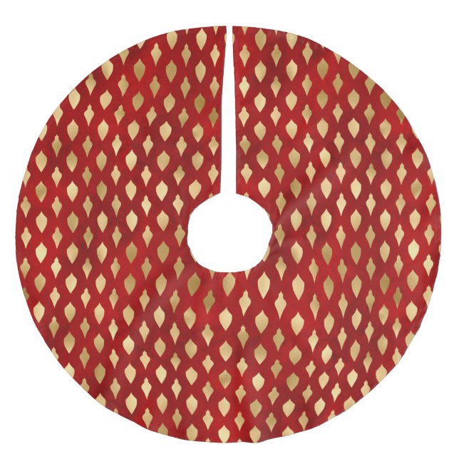 Christmas gold red cute ornaments festive elegant brushed polyester tree skirt (Front)