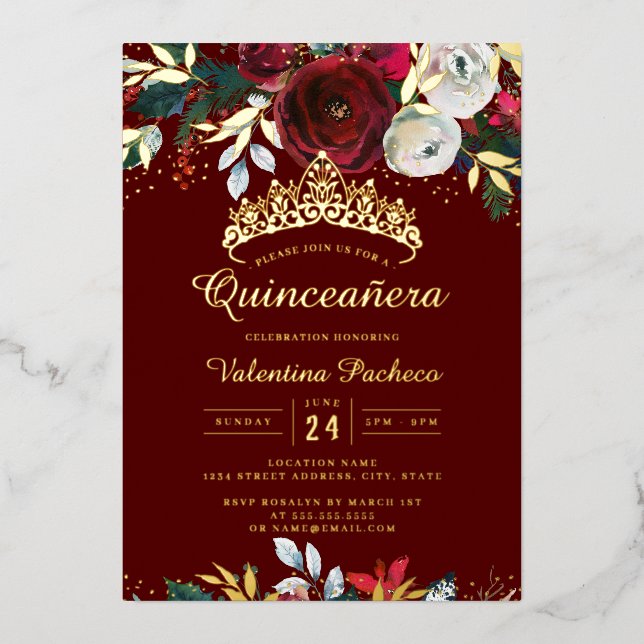 Christmas Gold Red Festive Foliage Quinceanera  (Front)
