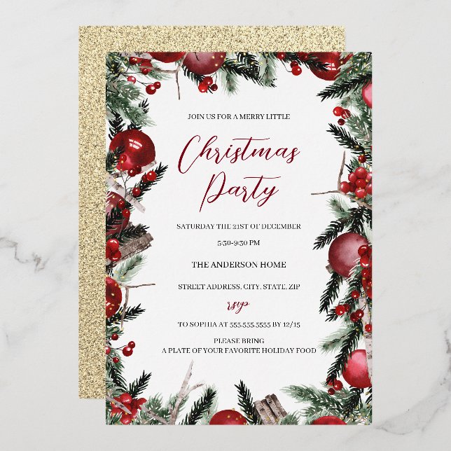 Christmas Gold Red Festive Foliage Wreath Party  (Front/Back)