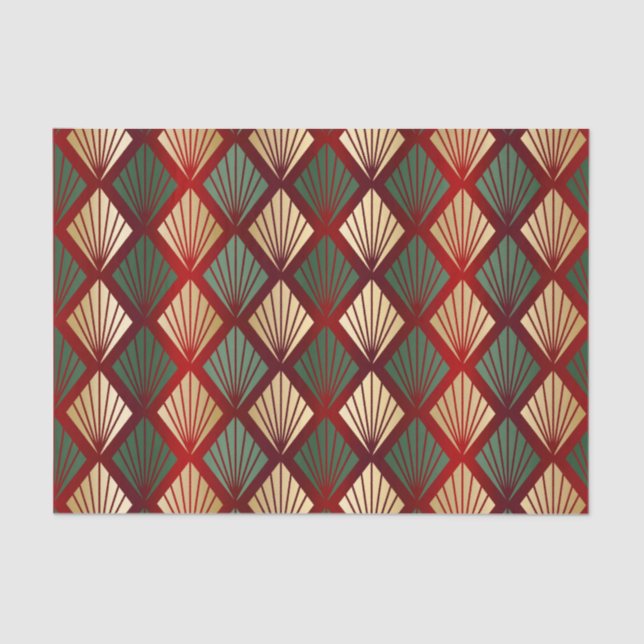 Christmas Gold Red Green Art Deco Tissue Paper (Front)