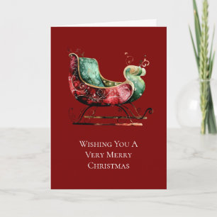 Christmas Gold Red Green Sleigh Card