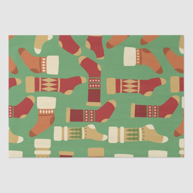 Christmas Gold, Red, Green Socks   Tissue Paper (Front)