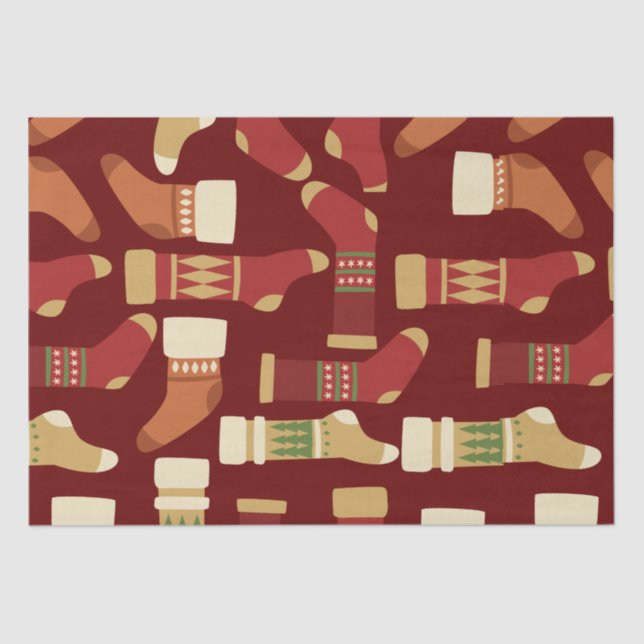 Christmas Gold, Red, Green Socks  Tissue Paper (Front)