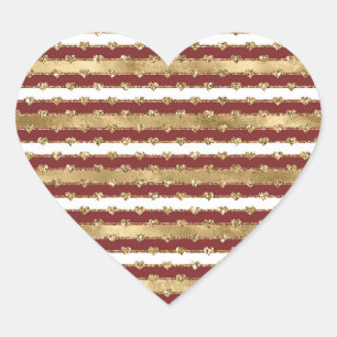 Christmas Gold Red White Stripes Glitter Hearts Heart Sticker