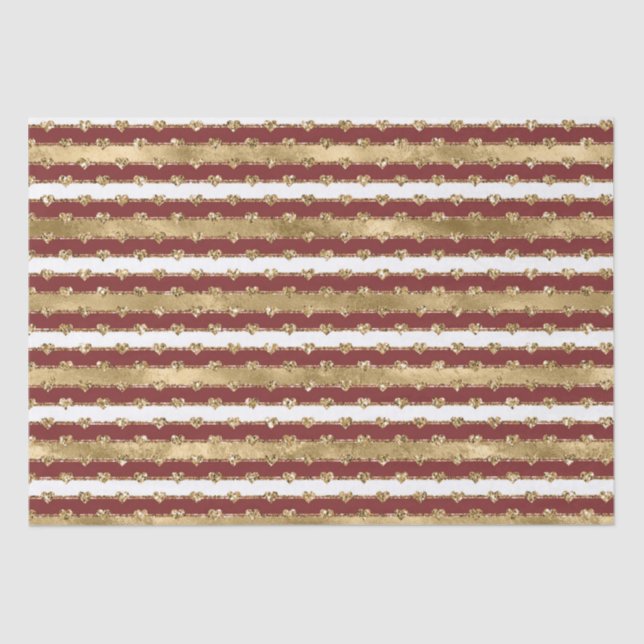 Christmas Gold Red White Stripes Glitter Hearts Tissue Paper (Front)