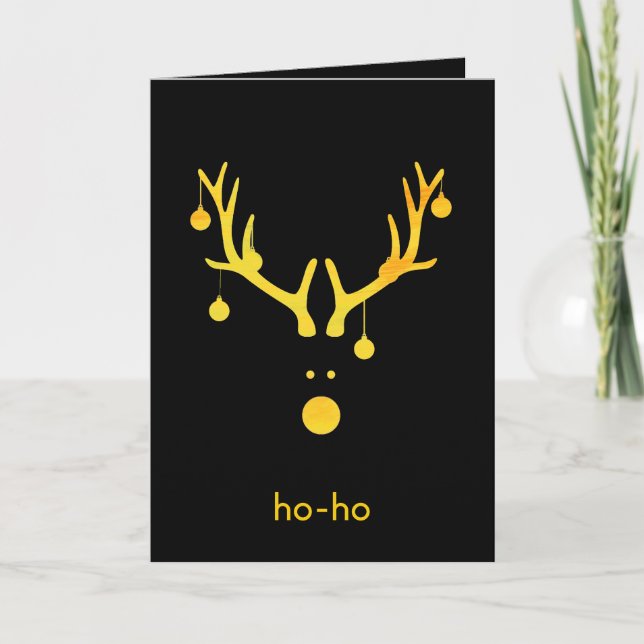 Christmas gold reindeer black holiday wishes card (Front)