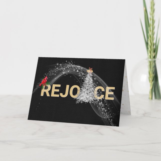 Christmas Gold Rejoice With Cardinal Card (Front)