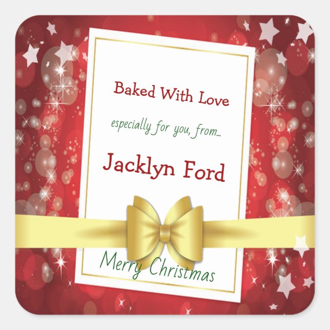 Christmas Gold Ribbon Bokeh Treats Square Sticker (Front)