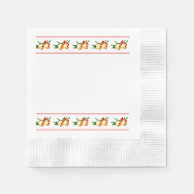 Christmas Gold Round Bells and Red Ribbon Border  Napkin (Front)