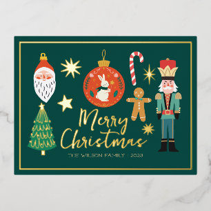 Christmas Gold Santa Nutcracker Cute Santa Foil Invitation Postcard