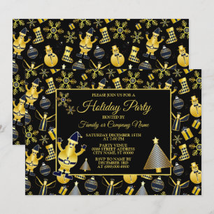 Christmas Gold Santa Snowman Stocking Gift Pattern Invitation